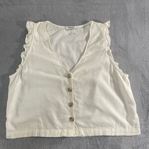Madewell cropped white button front ruffle sleeve tank size 10 minimalist